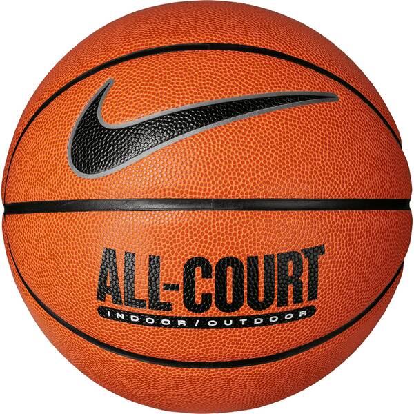 The image shows a vibrant unisex Nike inflatable basketball, highlighting its textured surface and grip for superior play.