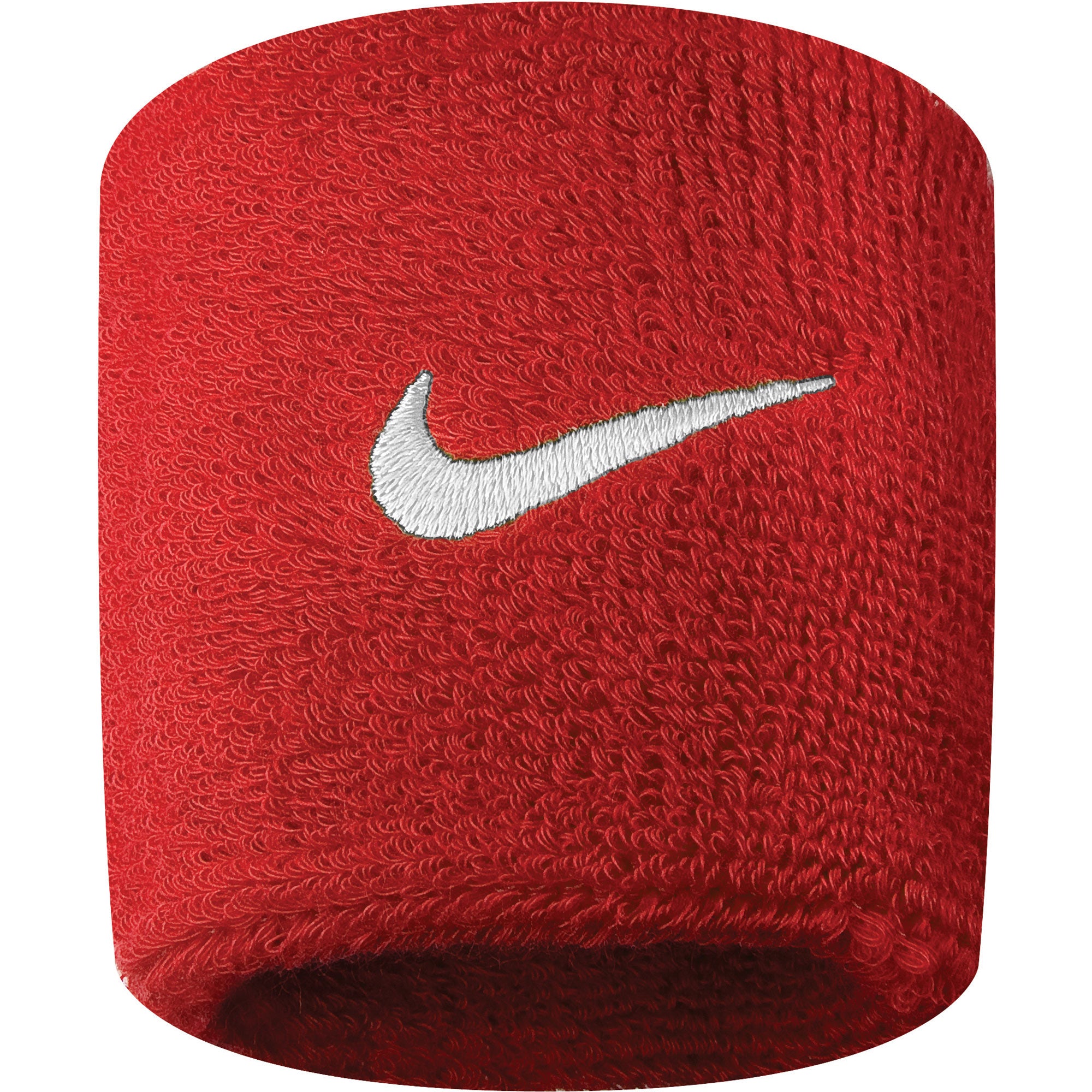 The image shows a Nike unisex wristband wrapped around the wrist, highlighting its soft, absorbent material and snug fit.