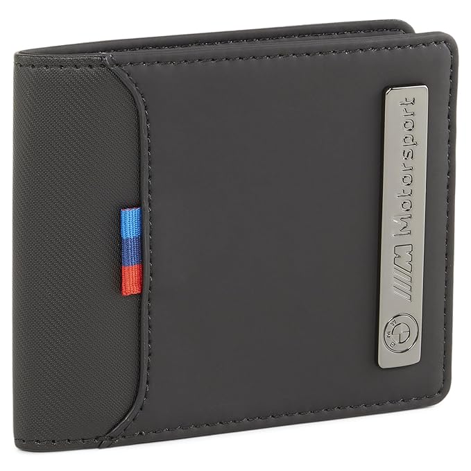 Side view of PUMA Men's Lifestyle Wallet, showcasing the multiple compartments, durable material, and iconic PUMA logo, designed for both style and practicality.