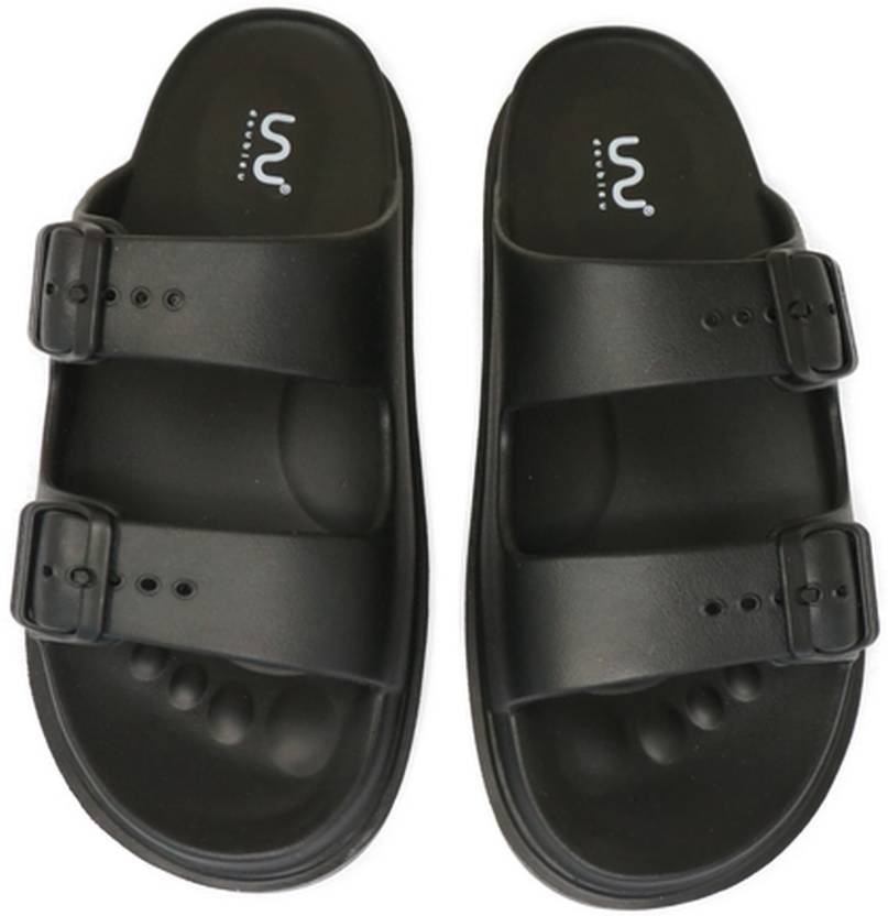 Doubleu Slide displayed from various angles, featuring adjustable straps, cushioned footbed, and stylish design