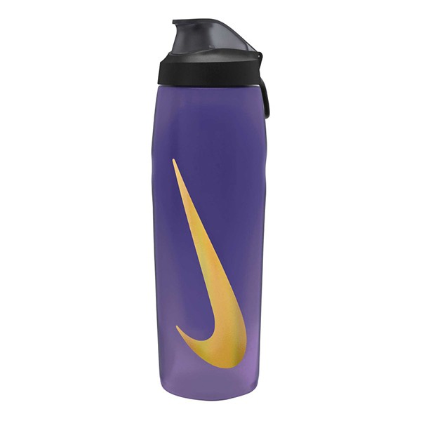 The image shows a sleek, unisex Nike soft plastic sipper with a spill-proof lid, featuring a lightweight design and the Nike logo.