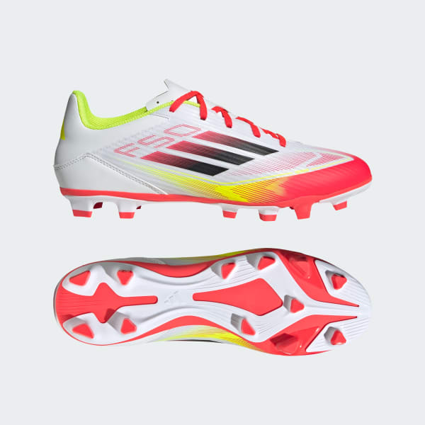 A high-performance pair of Adidas men's football shoes in FTWR White, engineered for speed, precision, and power on firm ground surfaces. Designed with a lightweight yet durable upper, these cleats provide a snug, supportive fit for optimal ball control