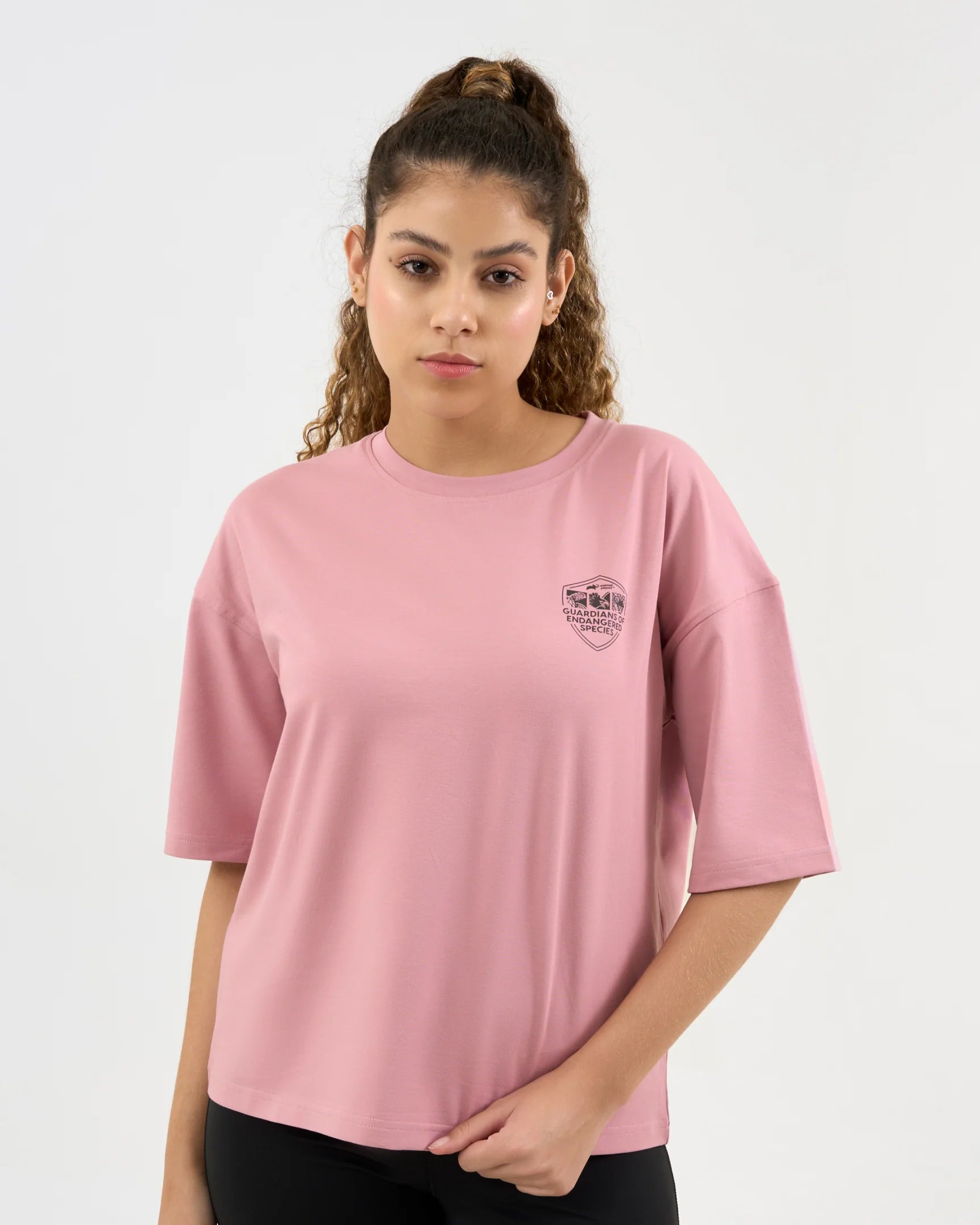 DCYPHR DISCOVERY Women's Snow Leopard Graphic Tee-Dusk Pink