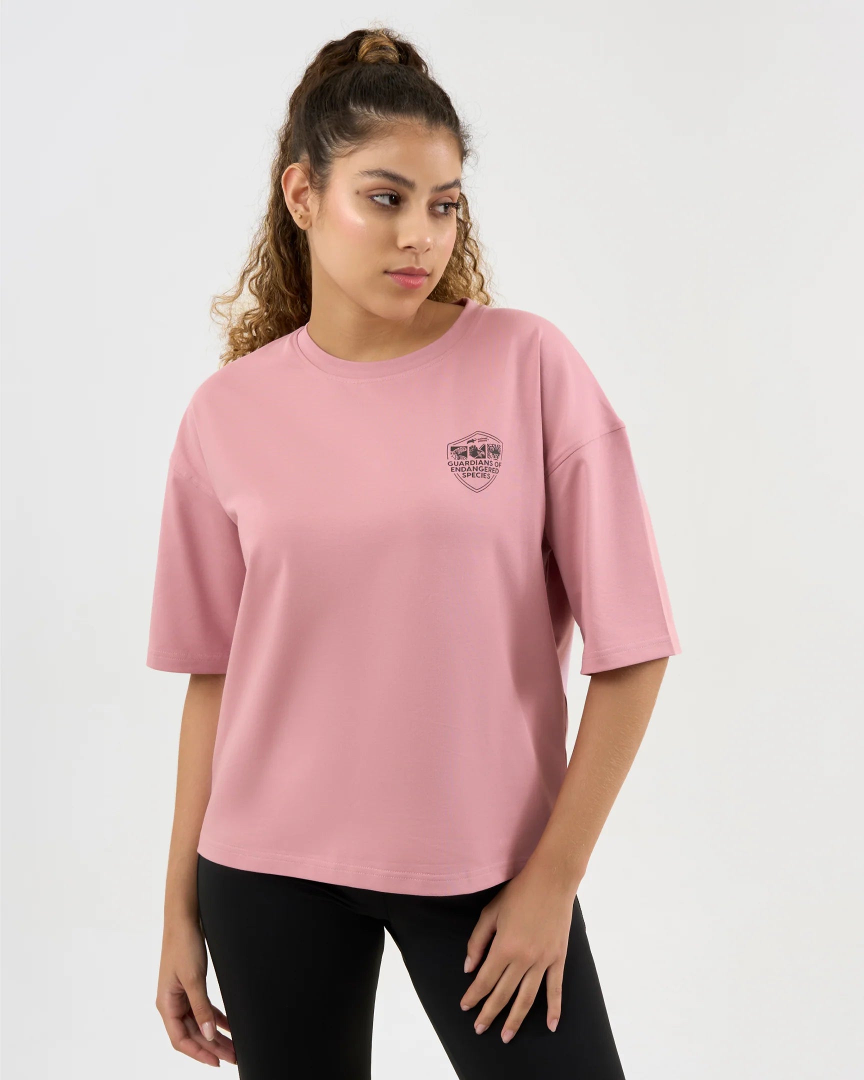 DCYPHR DISCOVERY Women's Snow Leopard Graphic Tee-Dusk Pink