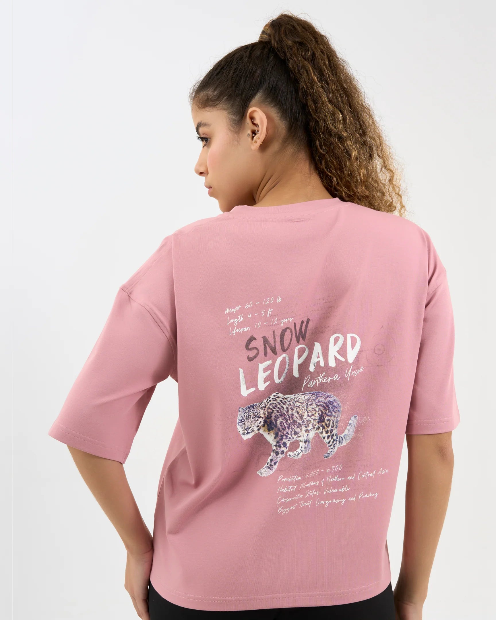 DCYPHR DISCOVERY Women's Snow Leopard Graphic Tee-Dusk Pink