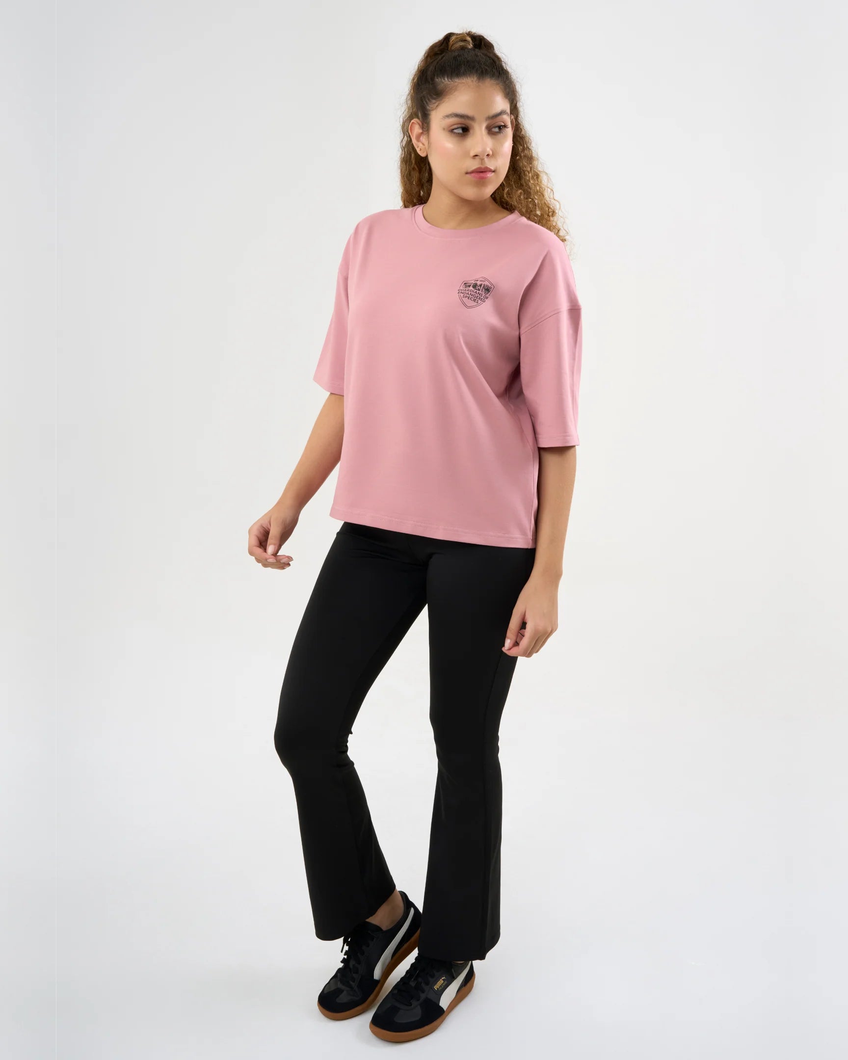 DCYPHR DISCOVERY Women's Snow Leopard Graphic Tee-Dusk Pink