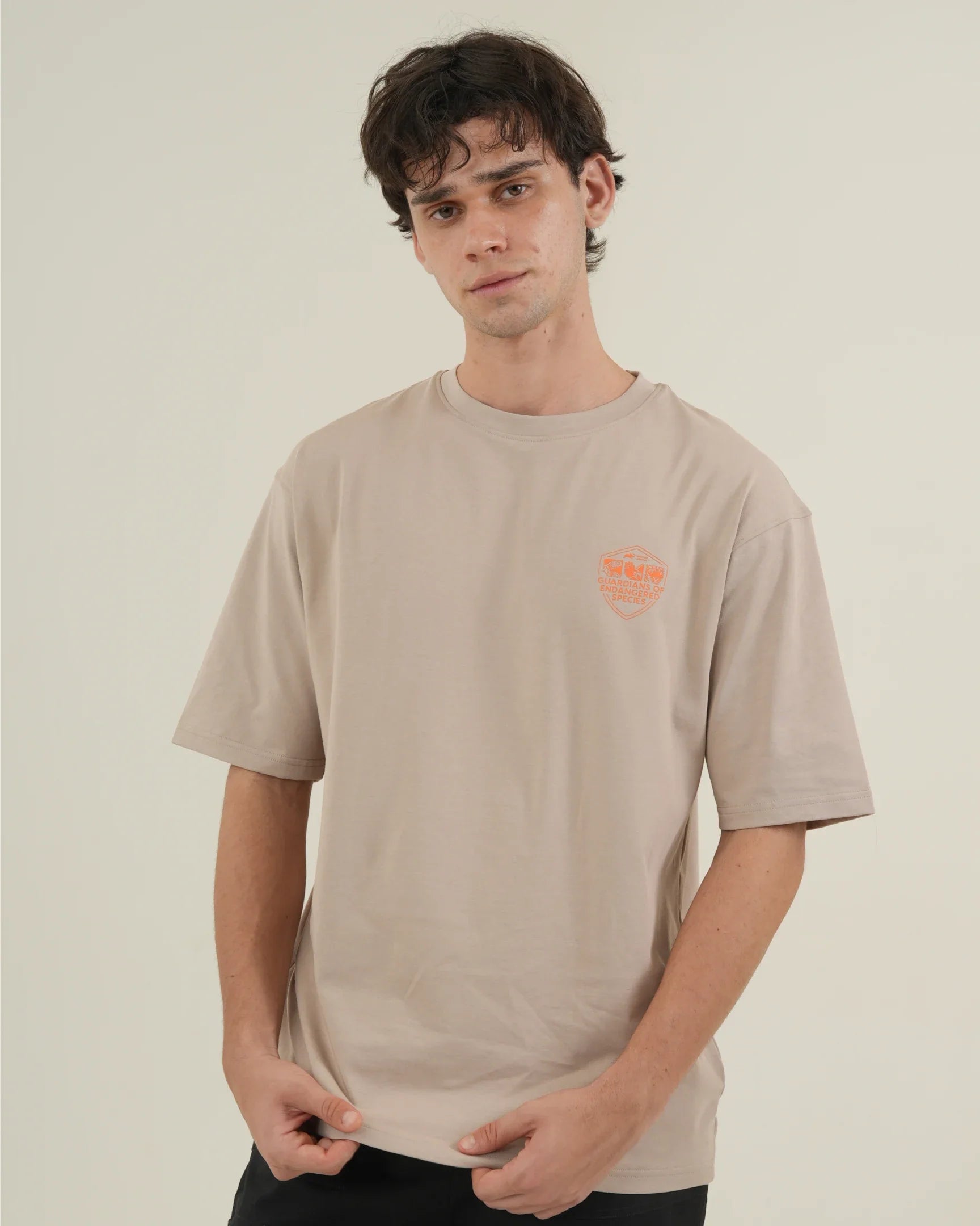 DCYPHR DISCOVERY Men's Rhinoceros Graphic Tee-Dune Earth