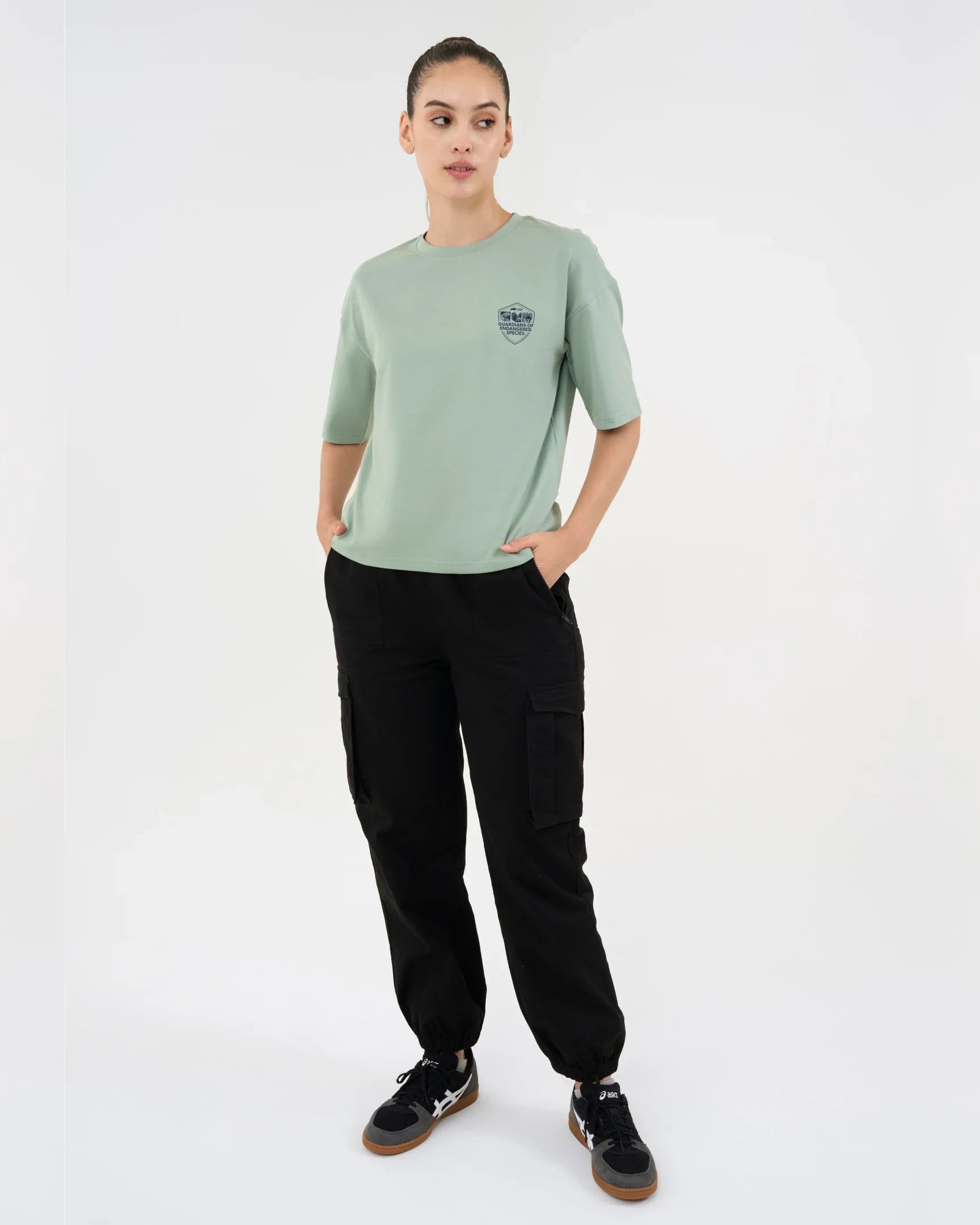 DCYPHR DISCOVERY Women's Blue Whale Graphic Tee-Ice Green