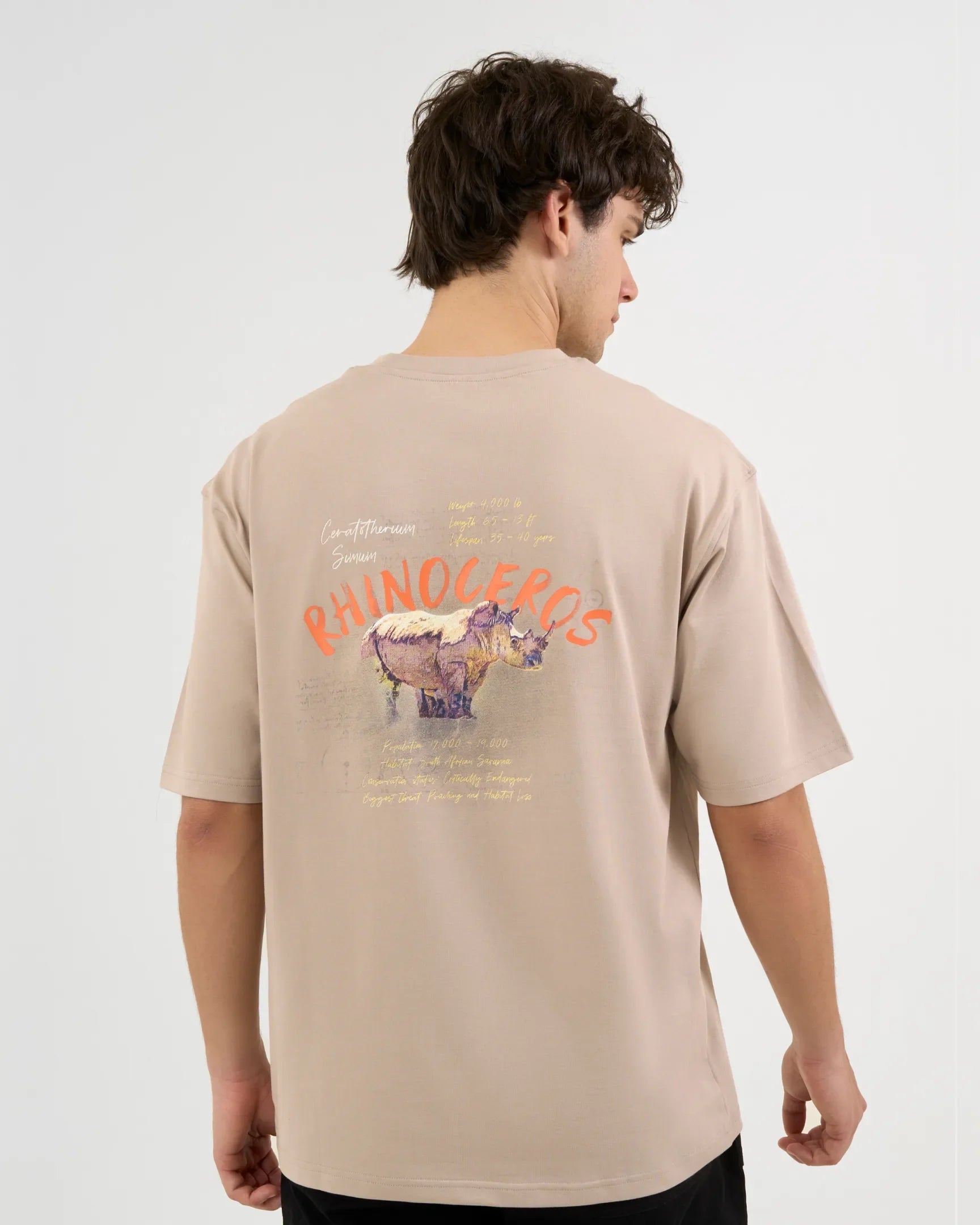 DCYPHR DISCOVERY Men's Rhinoceros Graphic Tee-Dune Earth