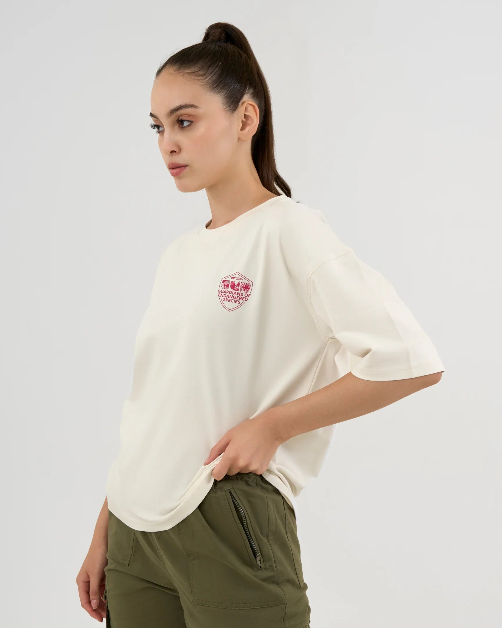 DCYPHR DISCOVERY Women's Galapagos Penguin Graphic Tee-Off-white
