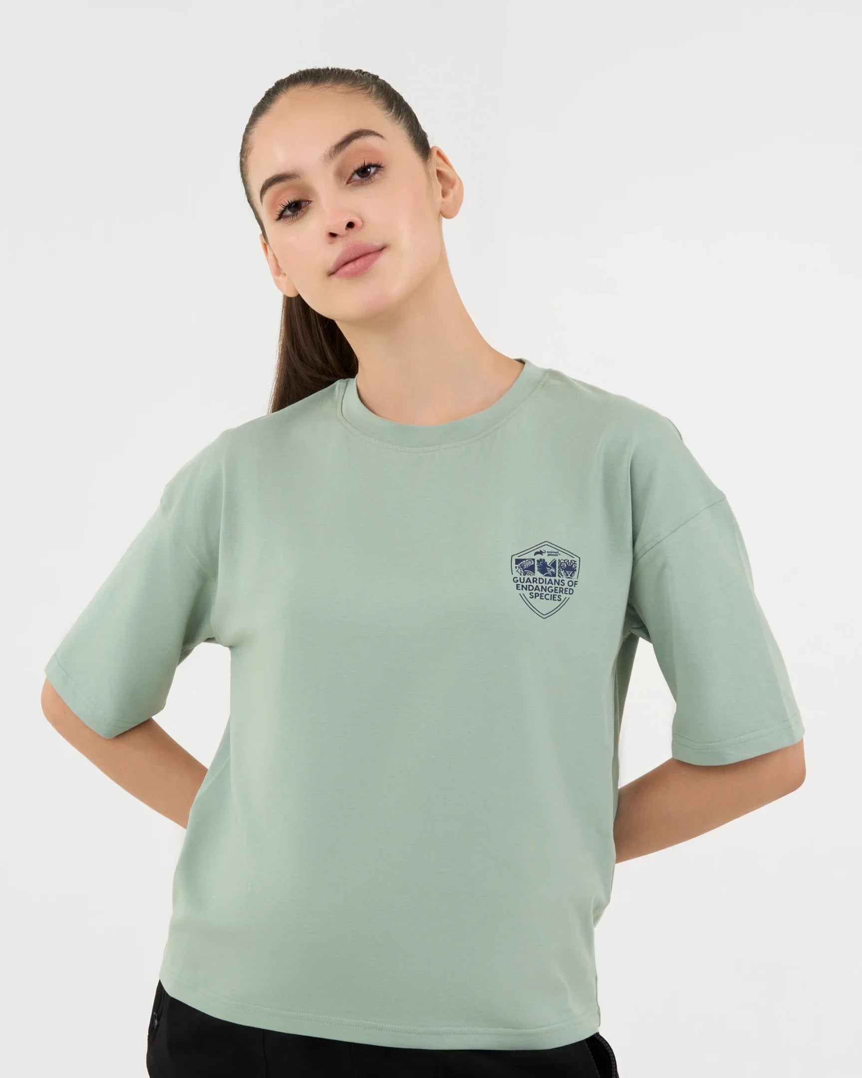 DCYPHR DISCOVERY Women's Blue Whale Graphic Tee-Ice Green