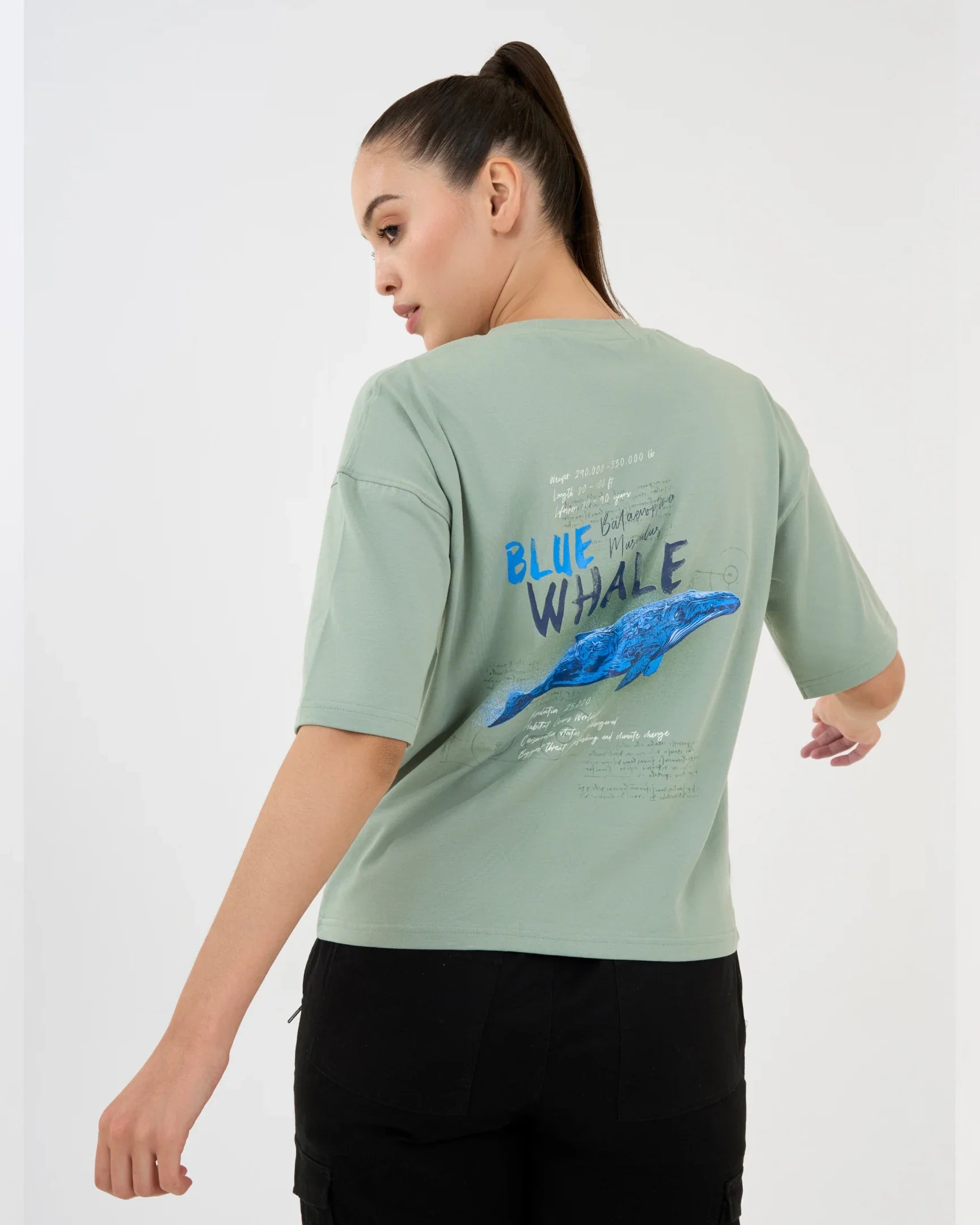 DCYPHR DISCOVERY Women's Blue Whale Graphic Tee-Ice Green