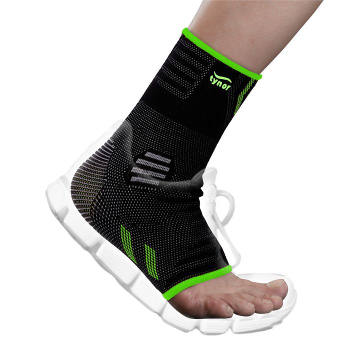 The image shows the Tynor Ankle Support Air Pro from a side angle, highlighting its sleek design, adjustable straps, and breathable material, ensuring stability and comfort for movement support