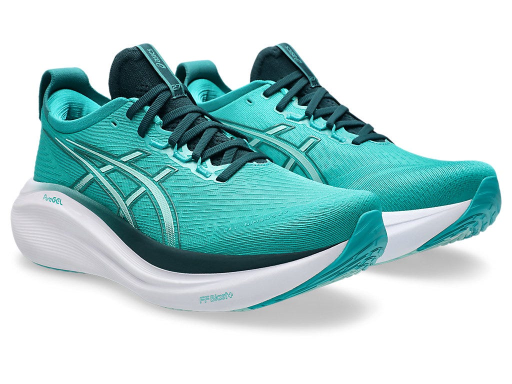 The ASICS GEL-NIMBUS 27 features an engineered mesh upper and advanced cushioning, built for long-distance comfort and performance with a sleek lace-up design