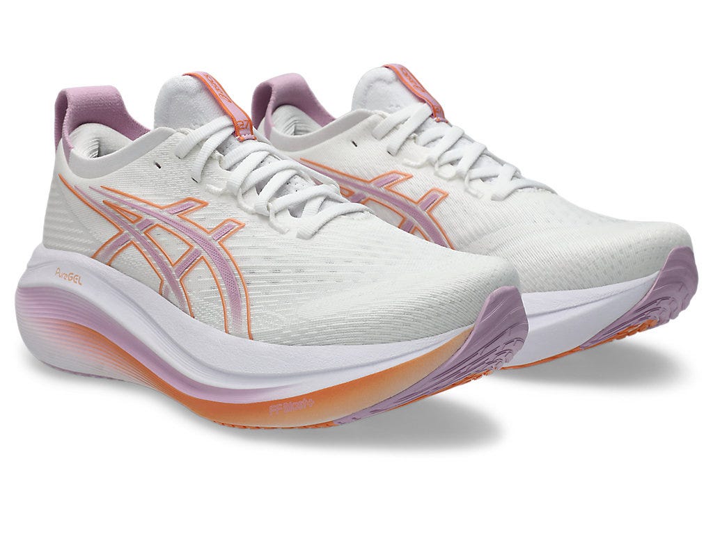 The ASICS GEL-NIMBUS 27 for women with advanced cushioning, breathable mesh upper, and sleek lace-up design built for comfort and performance