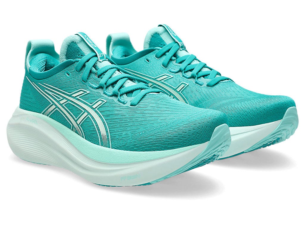 The ASICS GEL-NIMBUS 27 for women with advanced cushioning, breathable mesh upper, and sleek lace-up design built for comfort and performance