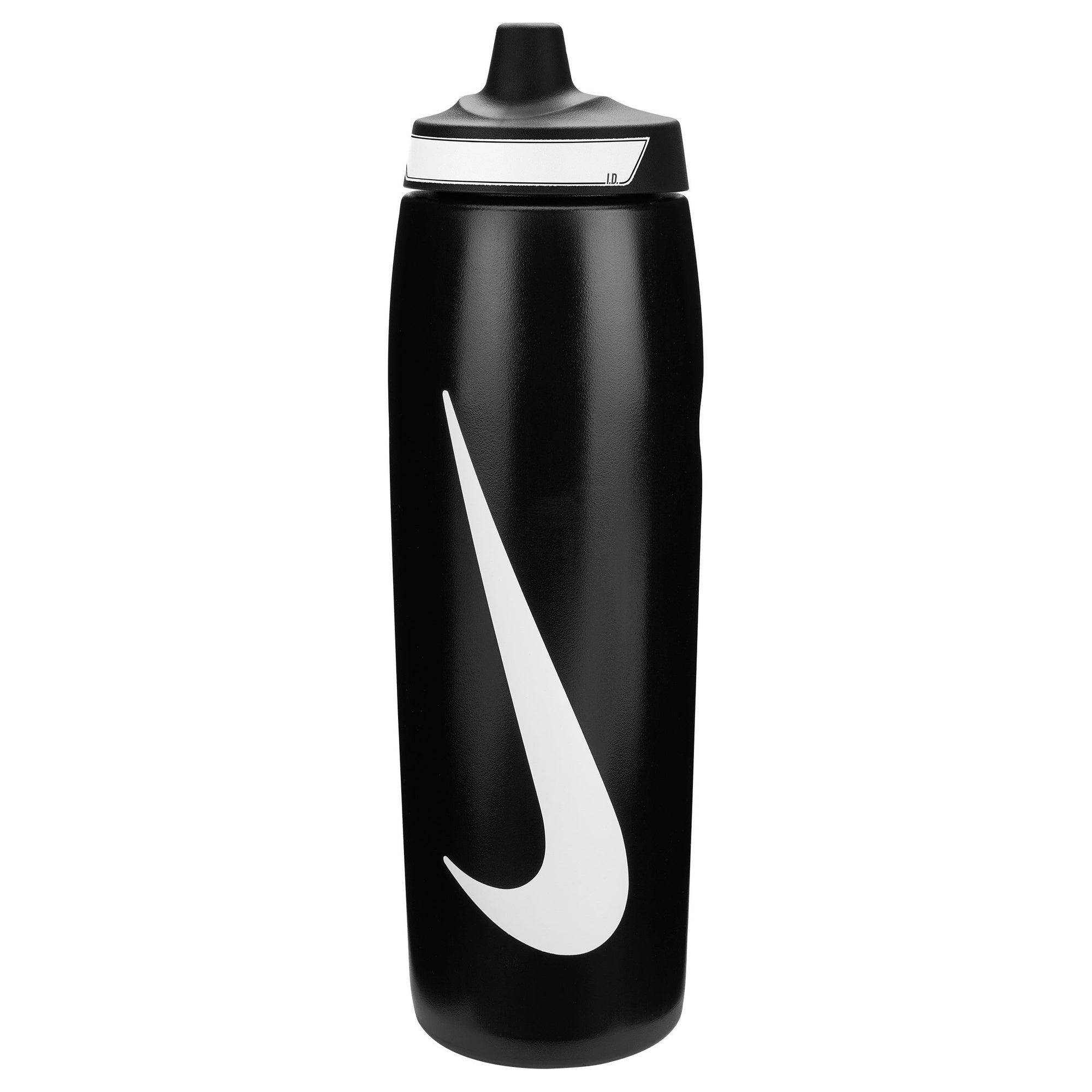 The image shows a sleek, unisex Nike soft plastic sipper with a spill-proof lid, featuring a lightweight design and the Nike logo.