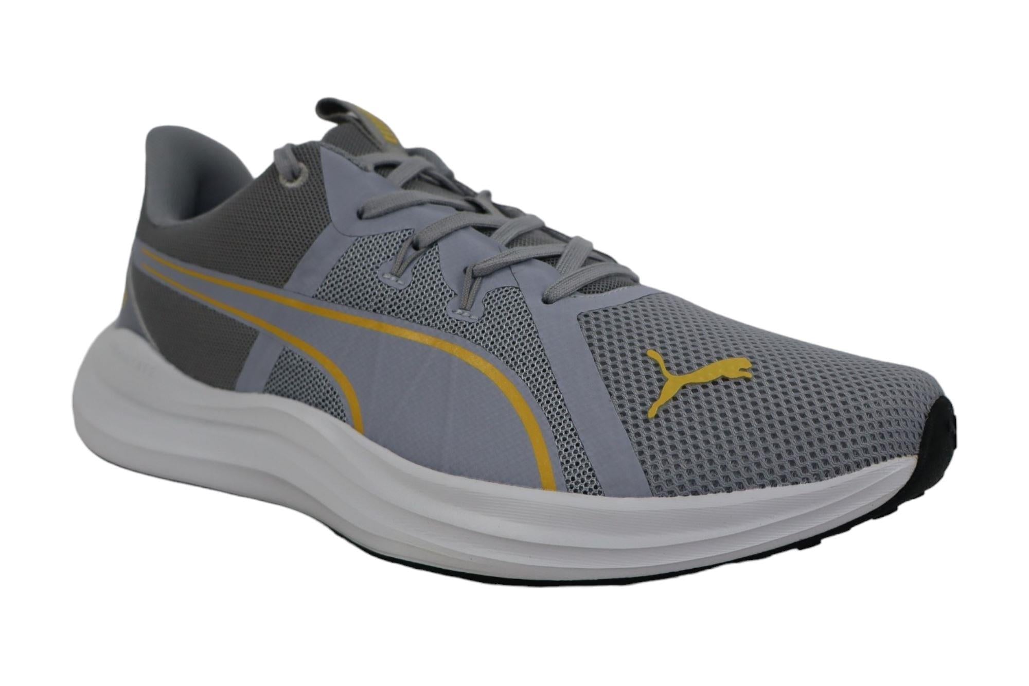 Side view of PUMA Men's Running Lace-Up Sneakers, showcasing the breathable upper, cushioned midsole, durable outsole, and iconic PUMA logo, designed for comfort and performance in running.