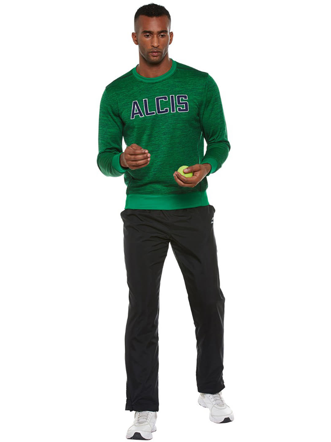 A clean and minimalist front-facing image showcasing the Alcis Men’s Sweatshirt on a mannequin, highlighting its relaxed fit, solid color, and soft fabric texture with neatly finished cuffs and hem