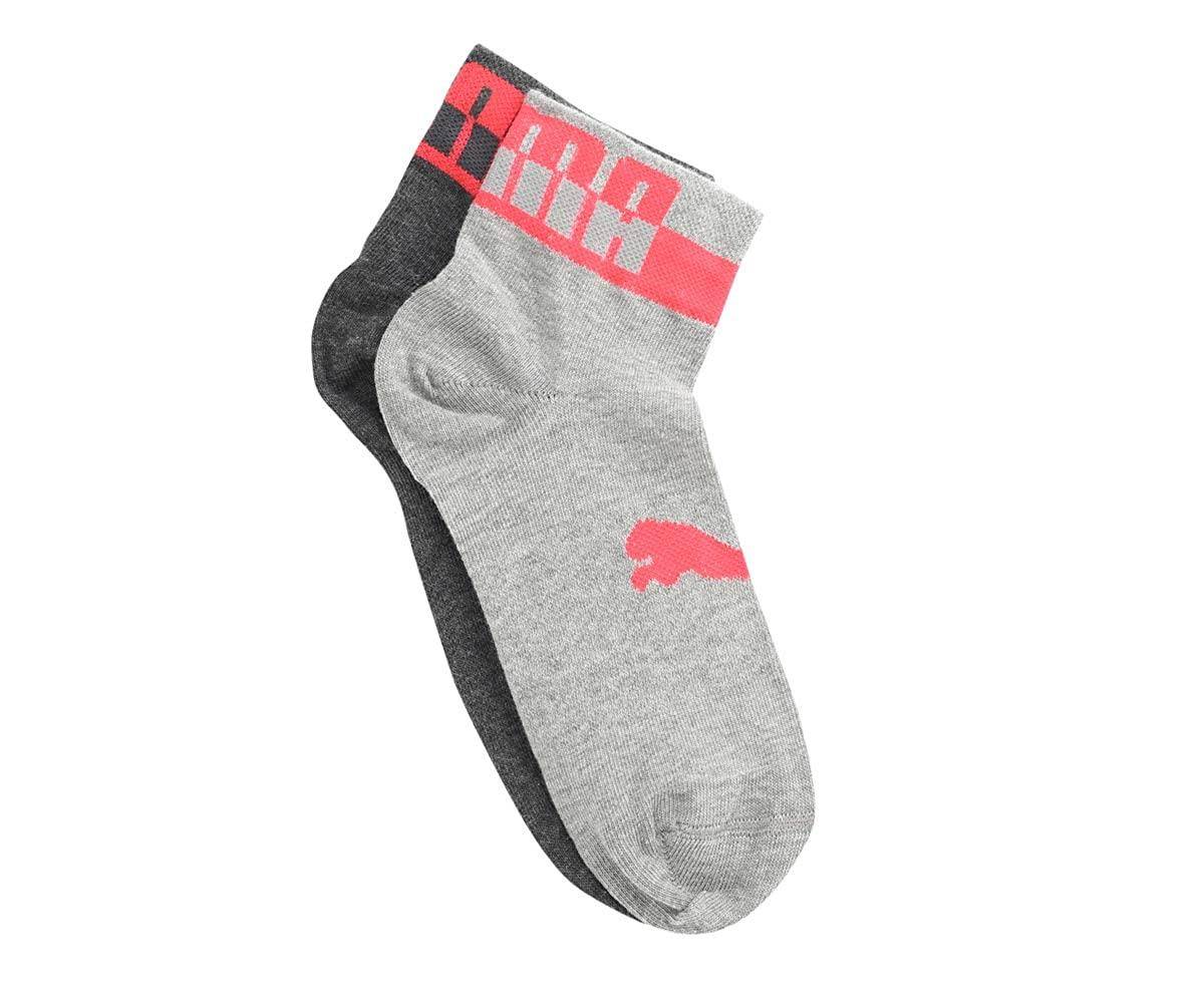 Side view of PUMA Men's PO2 Socks, highlighting the soft fabric, reinforced toe and heel areas, and the iconic PUMA logo, designed for comfort and durability in everyday wear.