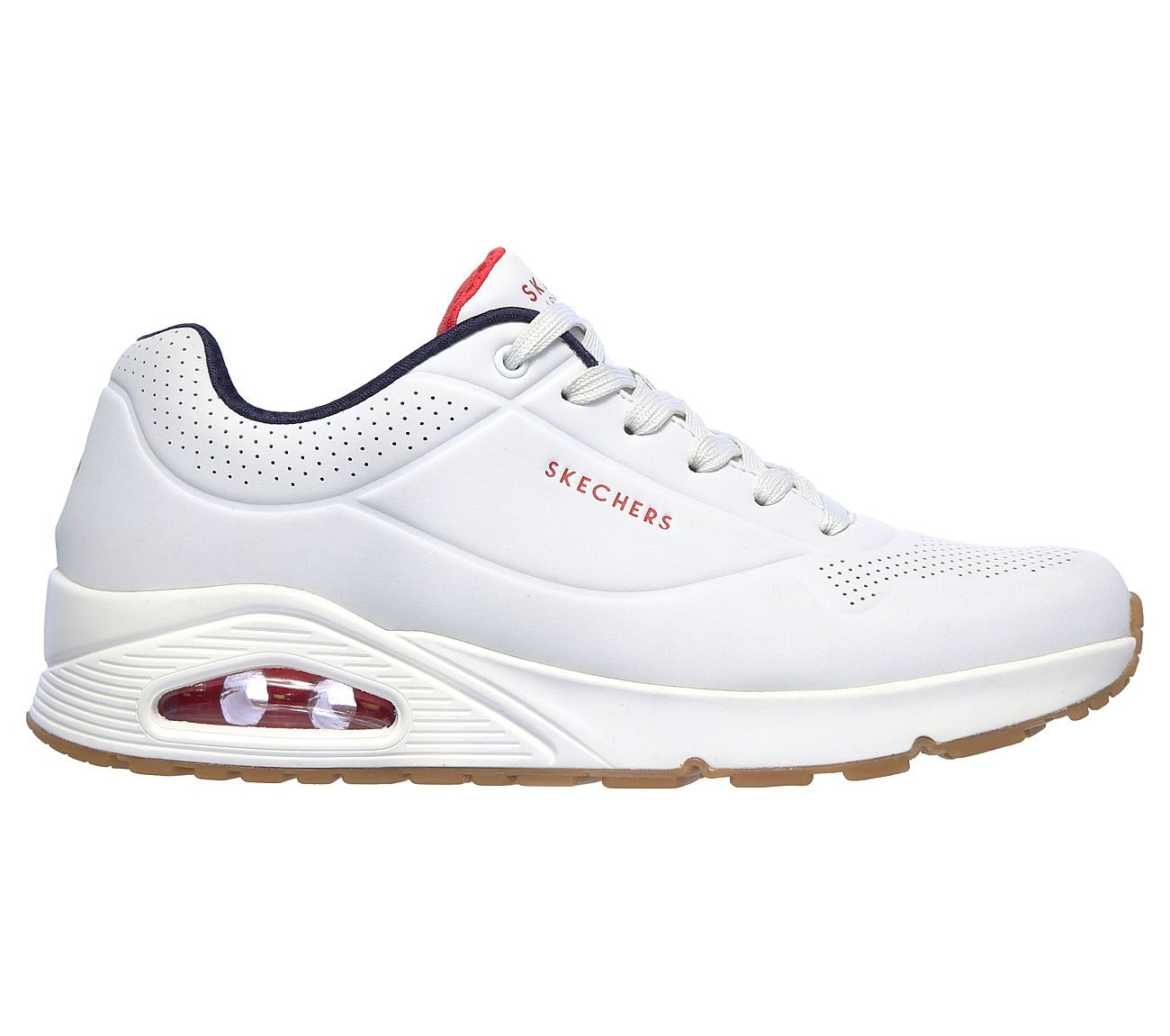 Side view of Skechers UNO  Stand On Air Men's lace-up lifestyle footwear with modern design