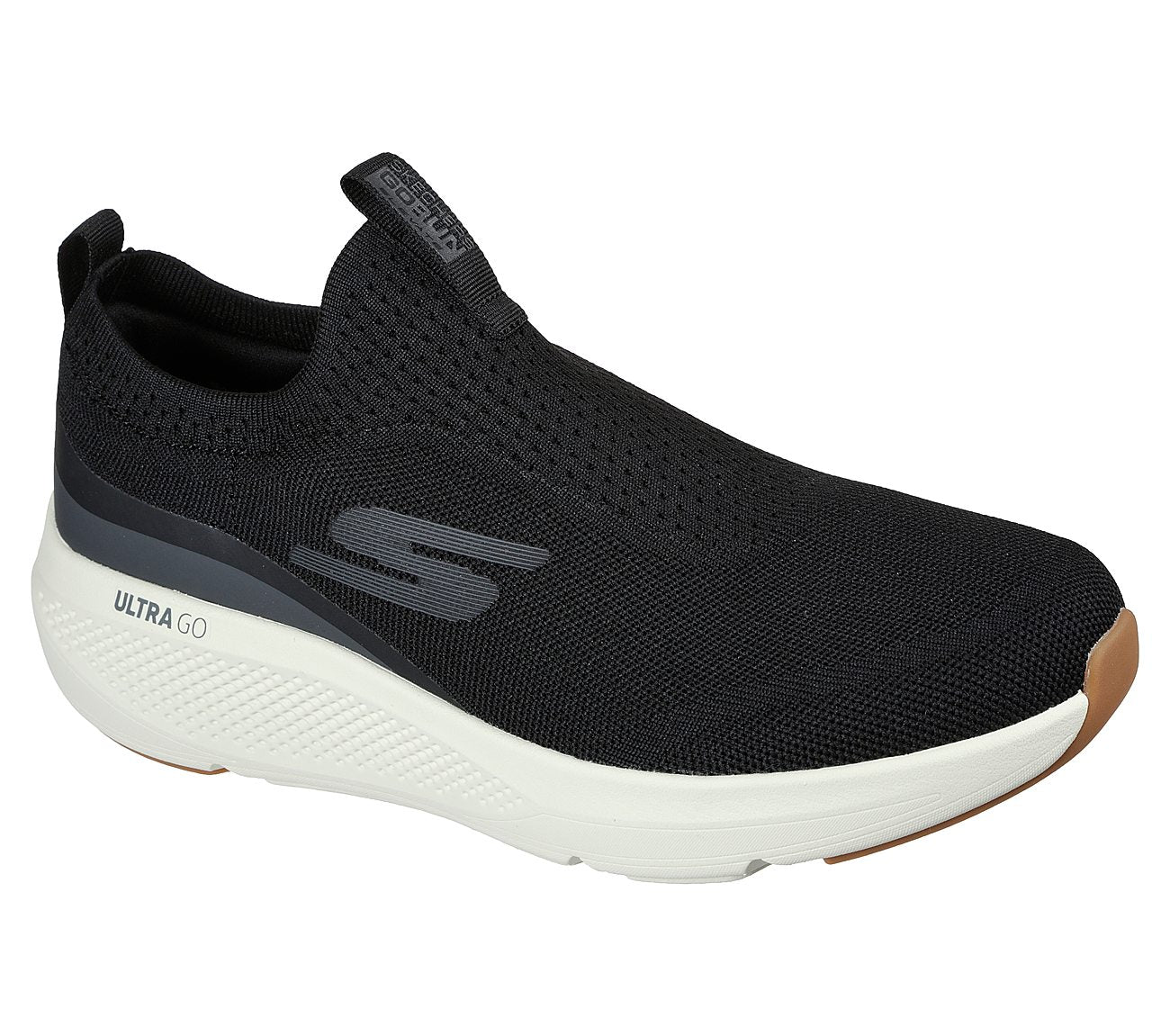 Side view of Skechers GO RUN Elevate - Upraise Men's slip-on running shoes featuring a sleek, breathable upper design