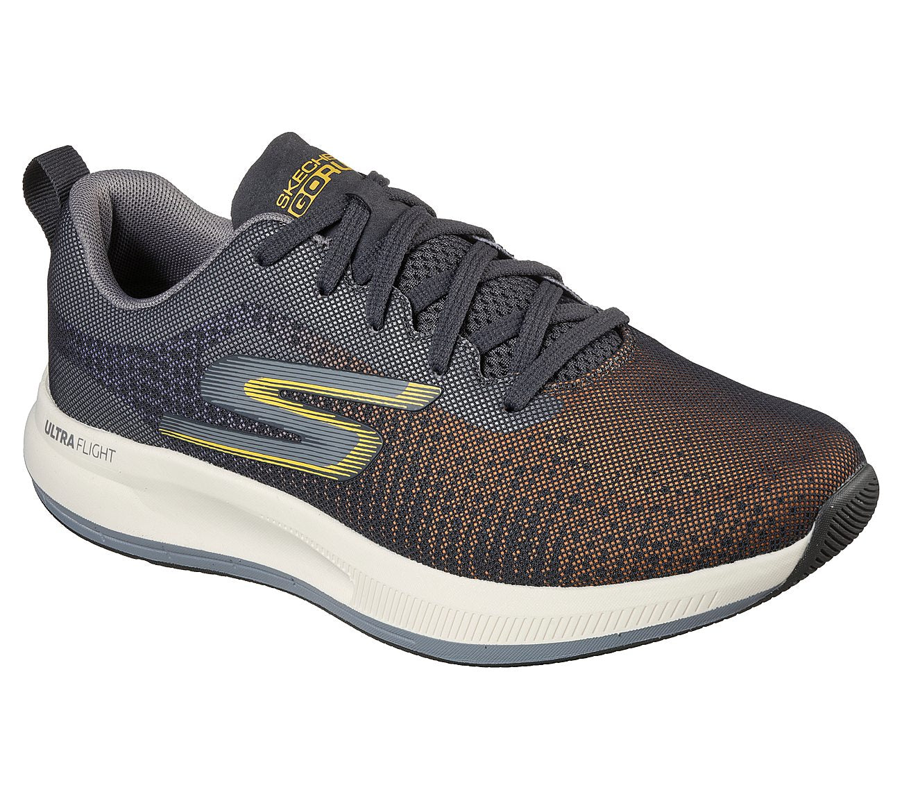 Side view of Skechers GO RUN Pulse - Pellucid Men's lace-up running shoes showcasing the breathable upper and modern design