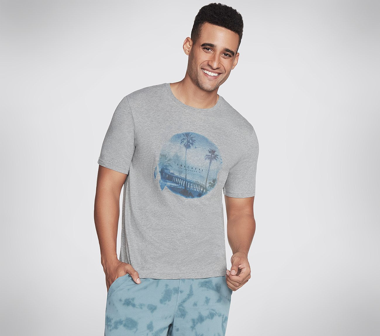 Front view of Skechers Skechers Pier Tee Men's crew-neck tee with sleek, breathable design