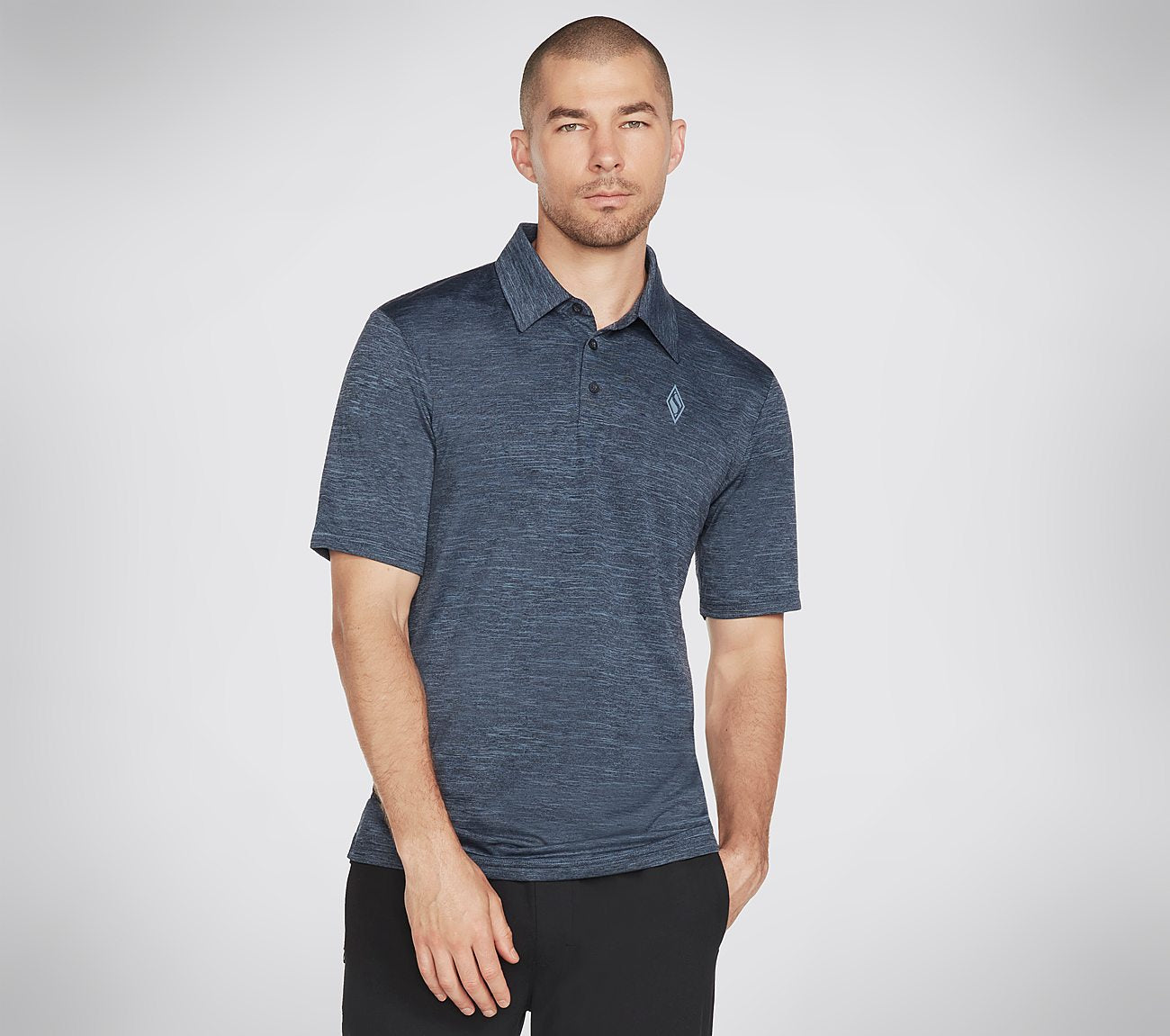 Side view of Skechers On The Road Men's polo with modern design and breathable fabric