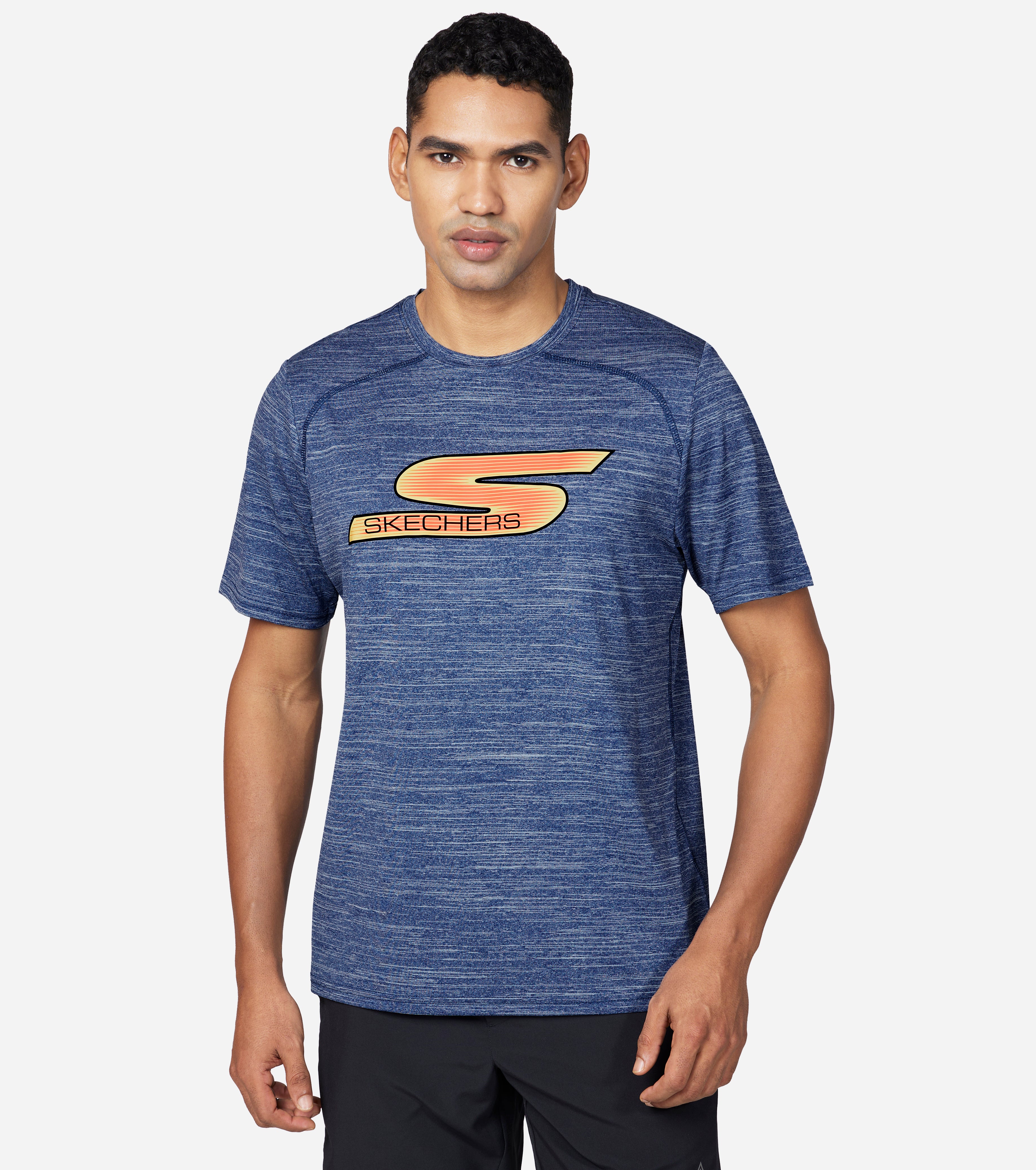 Front view of Skechers On The Road Head Sta Men's crew-neck tee with breathable, modern design