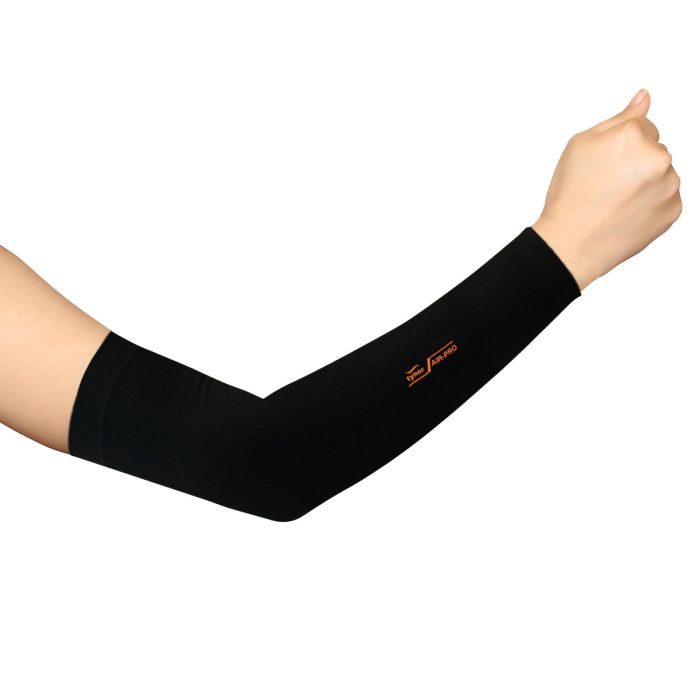 The image shows the Tynor UV Protection Arm Sleeve from a side angle, showcasing its sleek design, lightweight fabric, and stretchable fit, highlighting its sun protection and comfortable, ergonomic structure