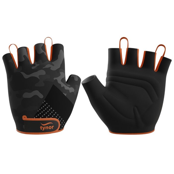 The image shows the TynorGrip Gym Gloves from a side angle, focusing on the sturdy grip pads on the palms, breathable fabric, and wrist support, ideal for enhanced performance during workouts