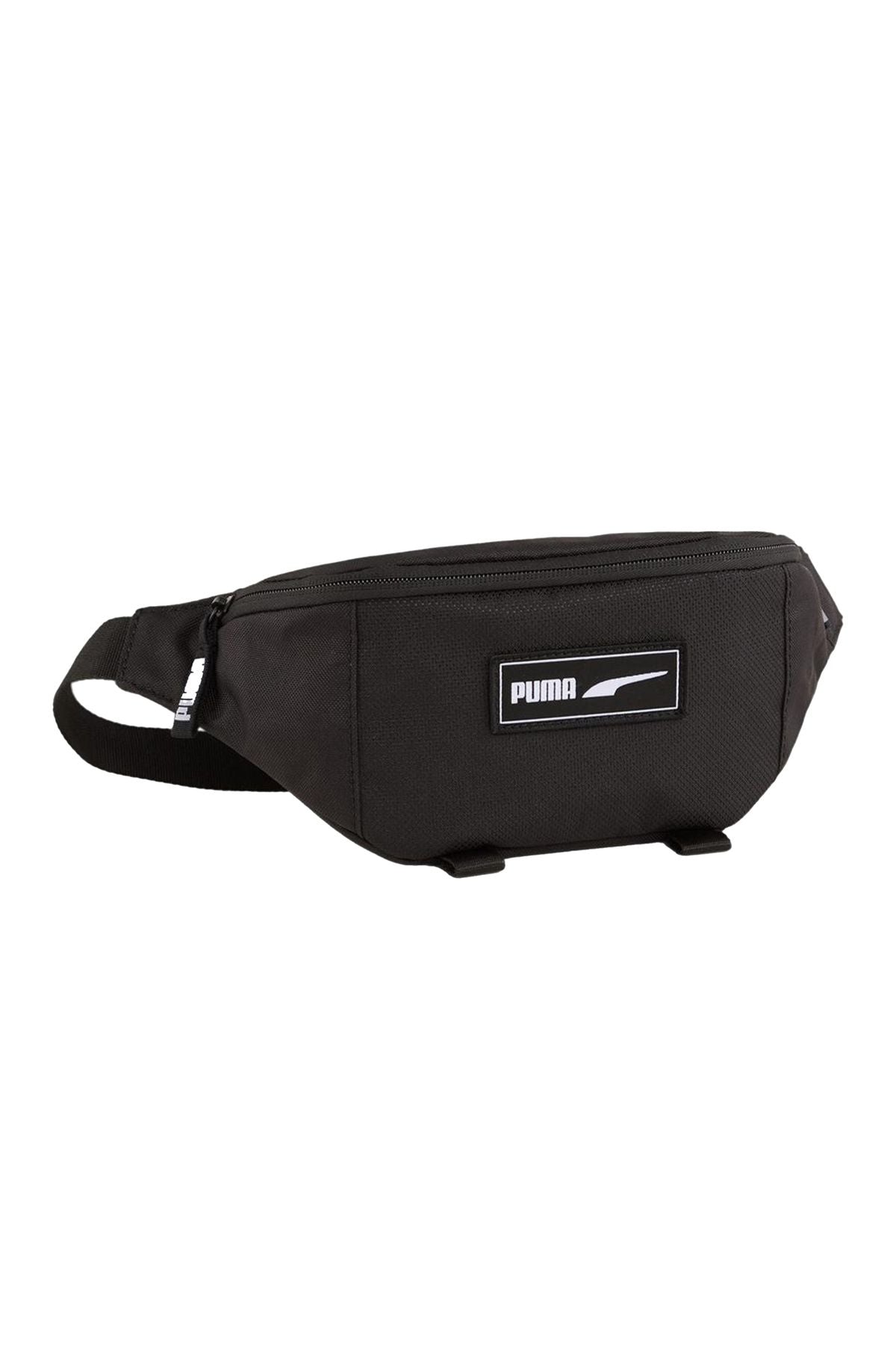 Side view of PUMA Men's Lifestyle Duffle Bag, showcasing the spacious compartments, adjustable shoulder strap, sturdy handles, and iconic PUMA logo, designed for both style and practicality.