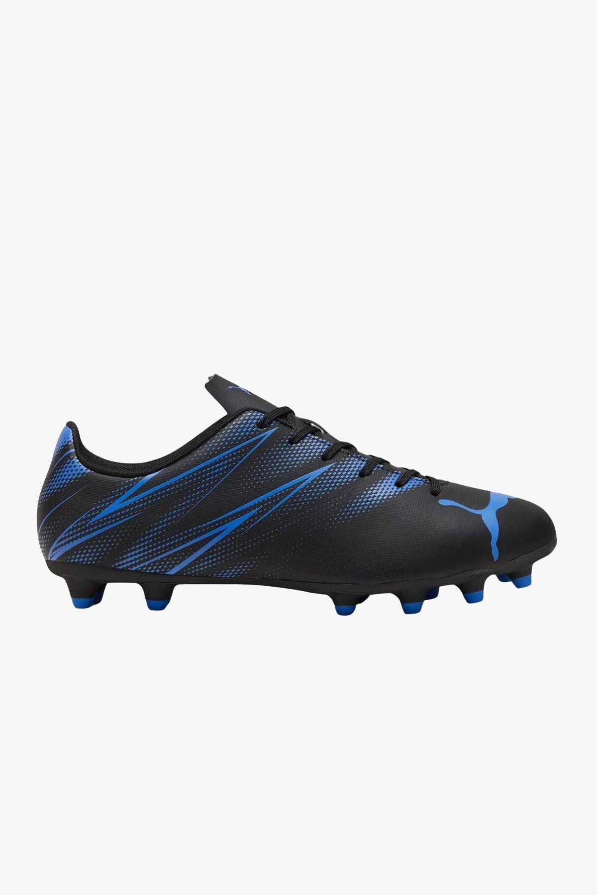 Side view of PUMA Men's Soccer Lace-Up Sneakers, highlighting the breathable upper, responsive midsole, durable outsole, and iconic PUMA logo, designed for comfort and performance on the soccer field.