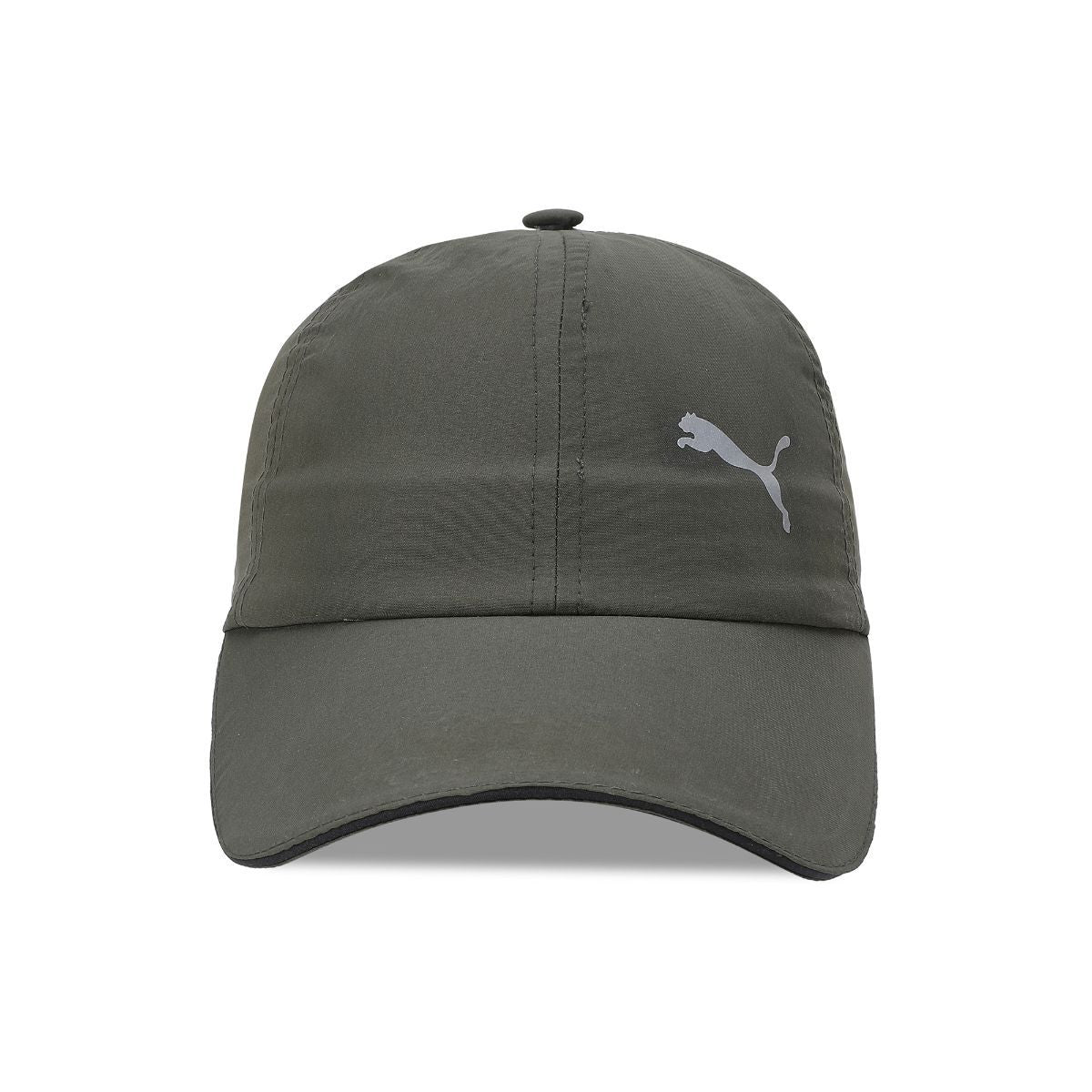 Side view of the PUMA Ess Running Cap, highlighting its lightweight, breathable fabric, adjustable strap, and iconic logo, set against a neutral backdrop.