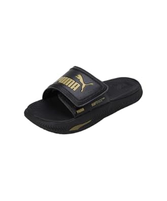 Side view of PUMA Men's Lifestyle Sandals, showcasing the adjustable straps, cushioned footbed, and iconic PUMA logo, designed for comfort and style in warm-weather activities.