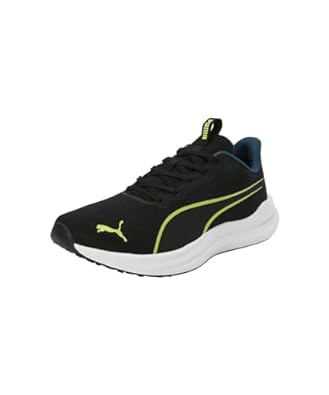 Side view of PUMA Men's Running Lace-Up Sneakers, showcasing the breathable upper, cushioned midsole, durable outsole, and iconic PUMA logo, designed for comfort and performance in running.