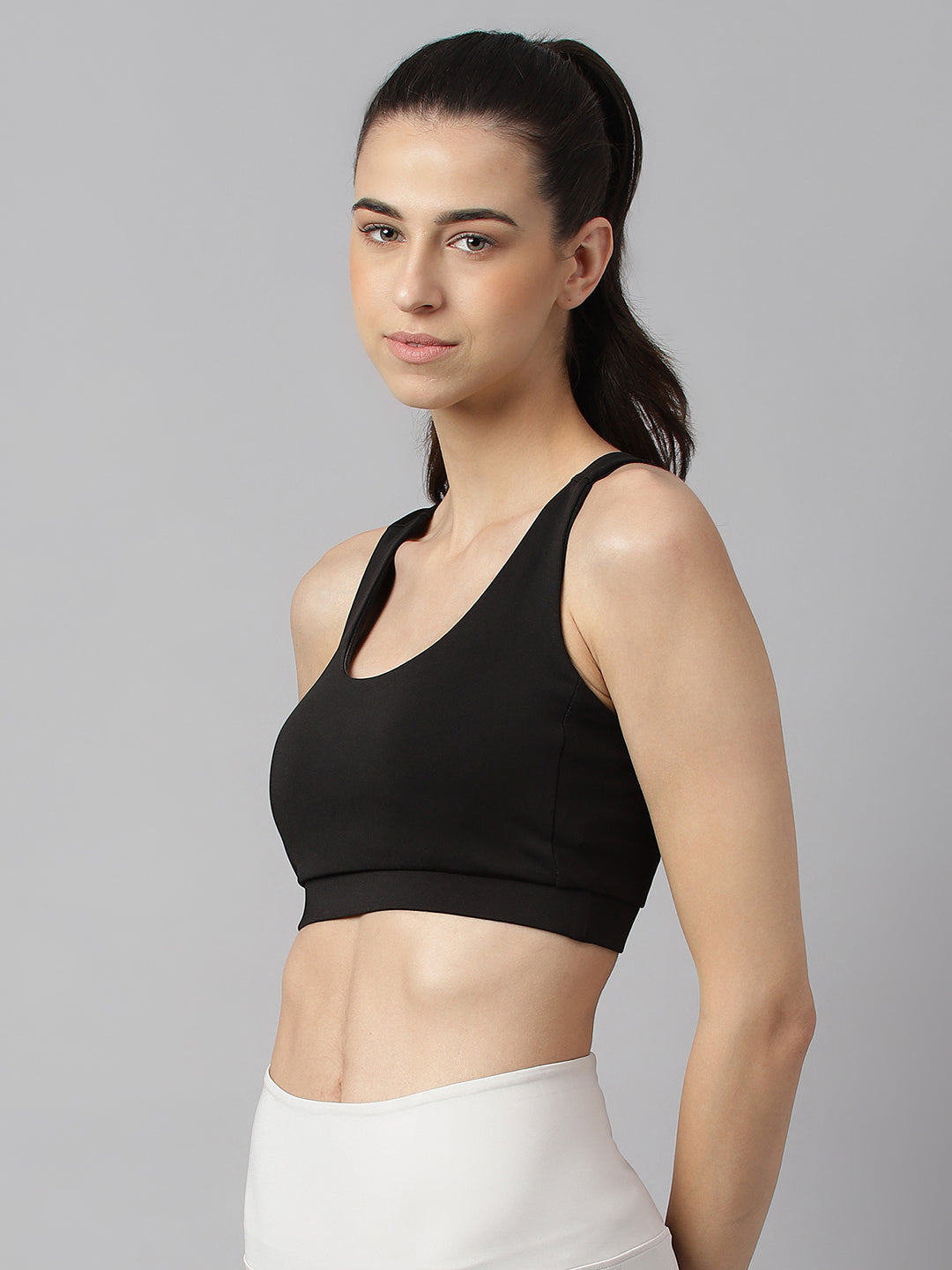 Alcis Women's Black Anti-Static Slim-Fit Low-Impact Sports Bra-AAWBRASM00063701