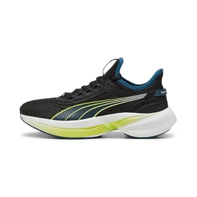 Side view of PUMA Men's Running Lace-Up Sneakers, showcasing the breathable upper, cushioned midsole, durable outsole, and iconic PUMA logo, designed for comfort and performance in running.