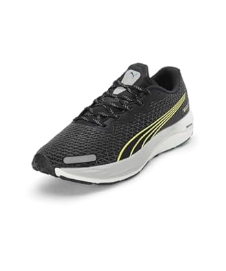 Side view of PUMA Men's Running Lace-Up Sneakers, showcasing the breathable upper, cushioned midsole, durable outsole, and iconic PUMA logo, designed for comfort and performance in running.