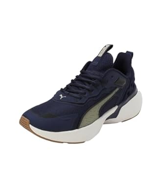 Side view of PUMA Men's Running Lace-Up Sneakers, showcasing the breathable upper, cushioned midsole, durable outsole, and iconic PUMA logo, designed for comfort and performance in running.