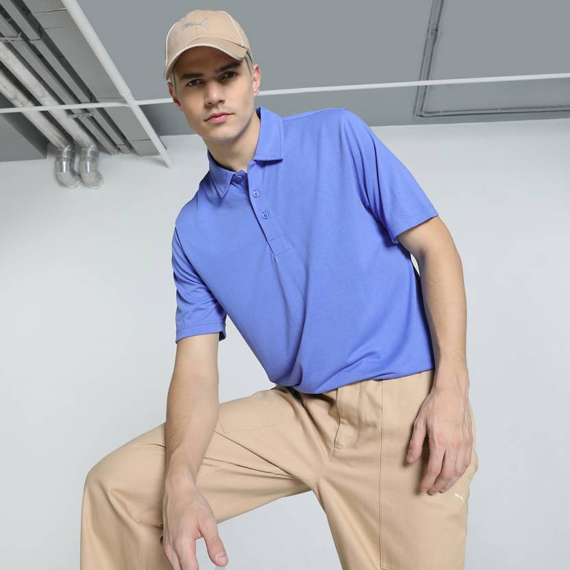 Front view of PUMA Men's Polo, showcasing the classic design, breathable fabric, and signature PUMA branding for a stylish and casual look.