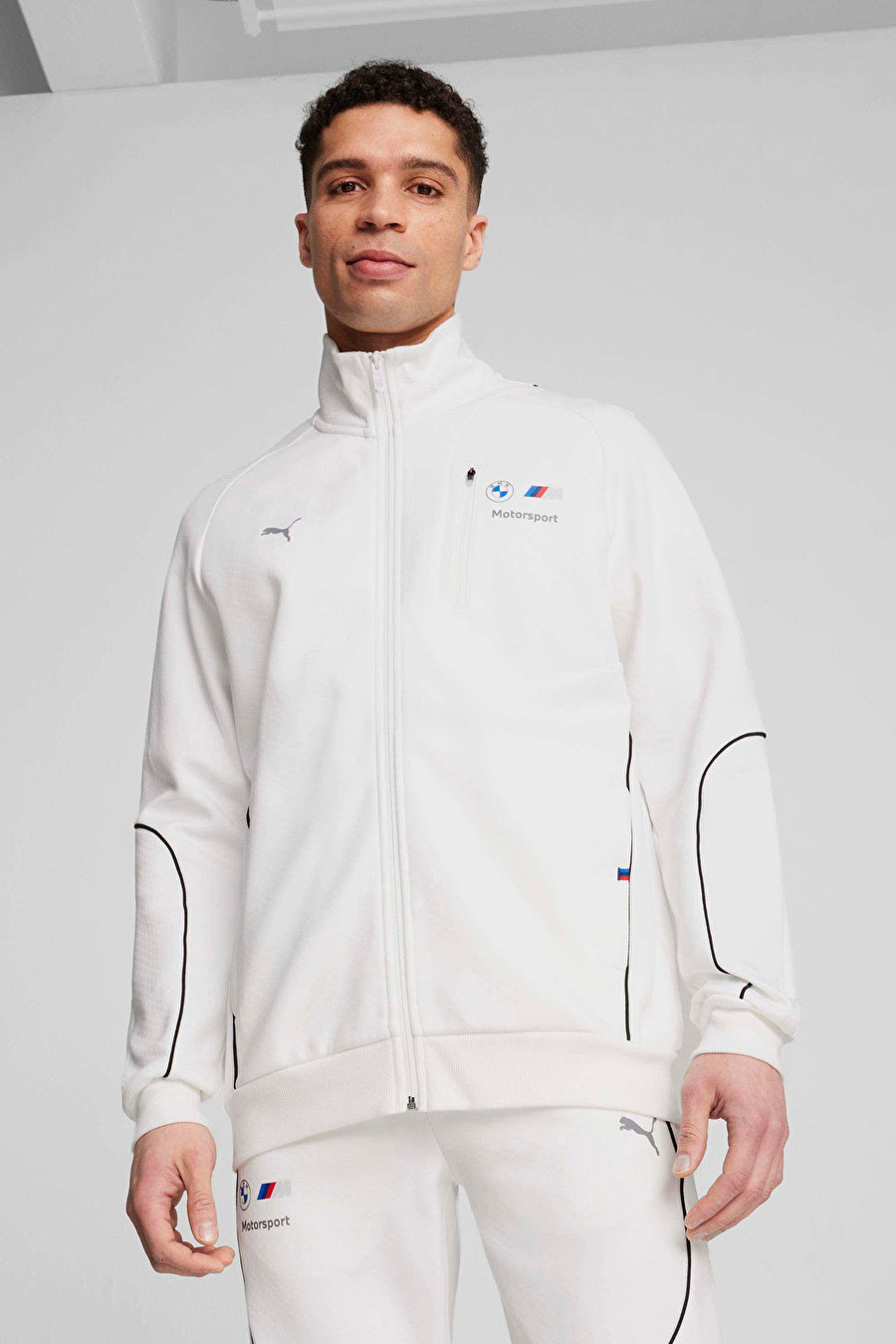 Front view of PUMA Men's Winter Jacket, highlighting the insulated design, sleek fit, and signature PUMA logo, ideal for cold-weather wear.