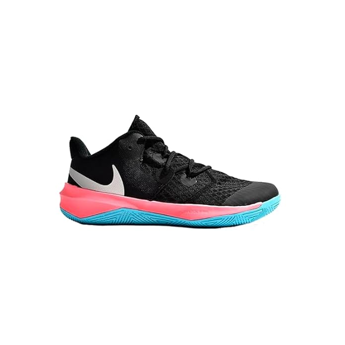 A side-angle view of Nike Hyperspeed Court LE indoor unisex footwear showcasing the breathable upper responsive cushioning and durable outsole designed for court performance placed on a clean background.