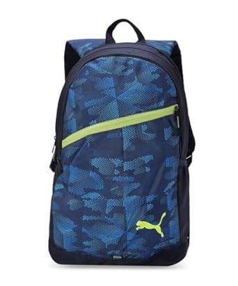 Front view of PUMA Unisex Lifestyle Backpack, highlighting the spacious compartments, adjustable straps, and iconic PUMA logo, designed for style and practicality.