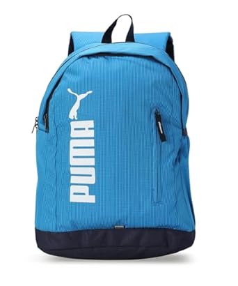 Front view of PUMA Unisex Lifestyle Backpack, highlighting the spacious compartments, adjustable straps, and iconic PUMA logo, designed for style and practicality.