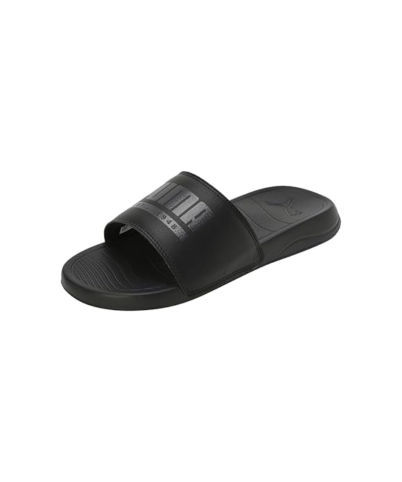 Side view of PUMA Men's Lifestyle Sandals, showcasing the adjustable straps, cushioned footbed, and iconic PUMA logo, designed for comfort and style in warm-weather activities.