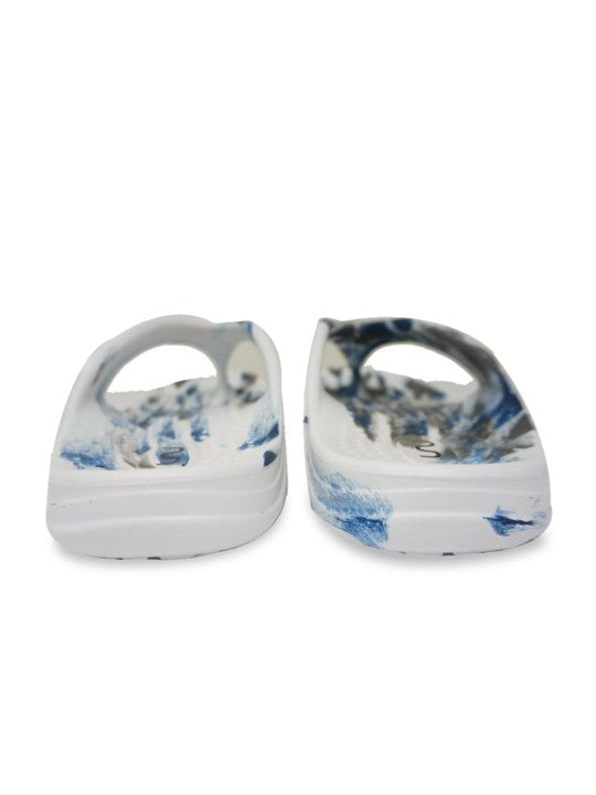 Doubleu Men White & Blue Printed Rubber Thong Flip-Flops - 2604