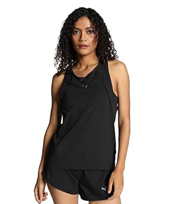 Front view of PUMA Women's Running Tank, highlighting the sleeveless design, lightweight fabric, and signature PUMA logo, ideal for running and activewear.