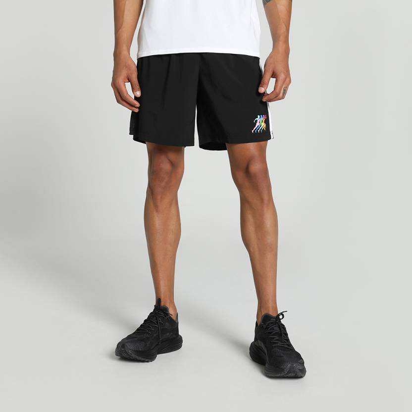 Side view of PUMA Men's Running Shorts, showcasing the lightweight, breathable fabric, moisture-wicking features, and signature PUMA logo, ideal for running and workouts.